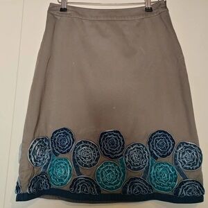 Elegant Gray and Teal Embroidered A-Line Skirt